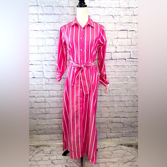 ON·34th Striped Belted Shirt Dress Pink White Size XS NWOT - Picture 1 of 16
